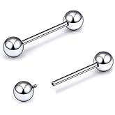 Gnznzko 16G-2G ASTM F136 Titanium Internally Threaded Nipple Tongue Rings Piercing Jewelry Straight Industrial Earring Barbell G23 Titanium Nipple Tongue Bars Piercing Jewelry for Women Men 12MM-40MM