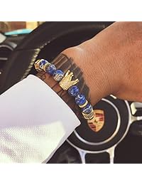 Joan Nunu CZ - Pulsera con cuentas de ónix negro mate para hombre y mujer