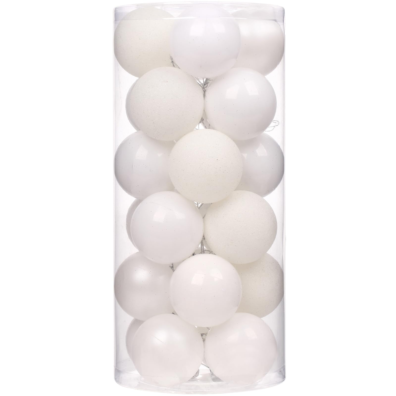 Emopeak 24Pcs White Christmas Ornaments for Tree Decor, 2.36Inch Christmas Balls Ornaments, Shatterproof Xmas Hanging Baubles for Holiday Wedding Party Decoration ﻿