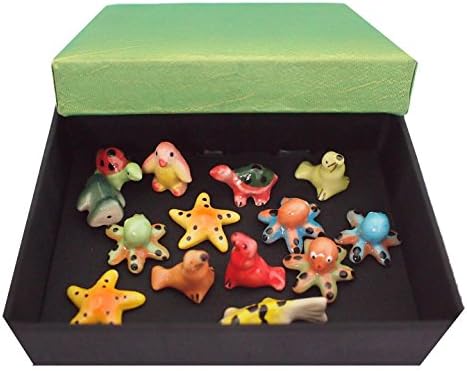 14pcs Miniature Dwarf Ceramic Handmade Sea Animals Doll Pretty Set for Terrarium and Aquarium Decor