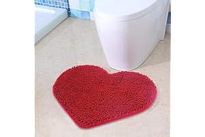 MAYSHINE Chenille Non-Slip Bathroom Rug Love Shaped Shag Shower Mat Machine-Washable Bath Mats Lovely Heart with Water Absorbent Soft Microfibers (20X24 Inches Red)