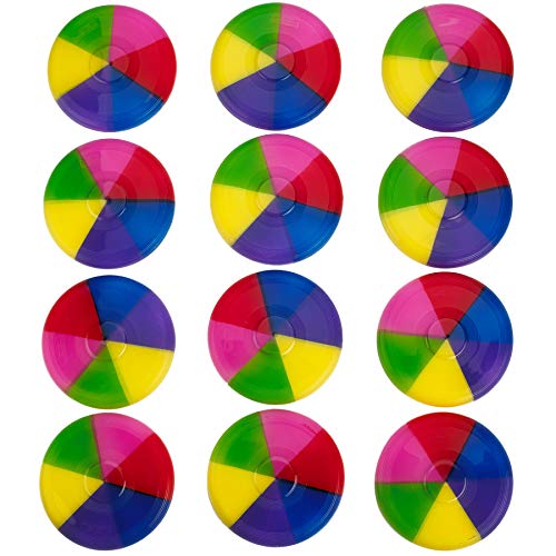 Kidsco Mini Rainbow Flying Disks 3.5 Inches - Pack of 12 - Cool Rainbow Colors Mini Frisbees – Outdoor Toys - for Kids Great Party Favors, Bag Stuffers, Fun, Toy, Gift, Prize
