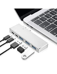 Adaptador USB C de versión actualizada, adaptador de aluminio tipo C con 3 puertos USB 3.0, puerto de carga USB C, puerto USB C Pass-Through para MacBook Pro 2017 2016