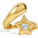 U UWorld Chunky Gold Rings for Women Stainless Steel Non Tarnish Star&Heart Cubic Zirconia Teardrop Ring 18K Gold Plated Statement Dome Rings Stackable Jewelry for Women