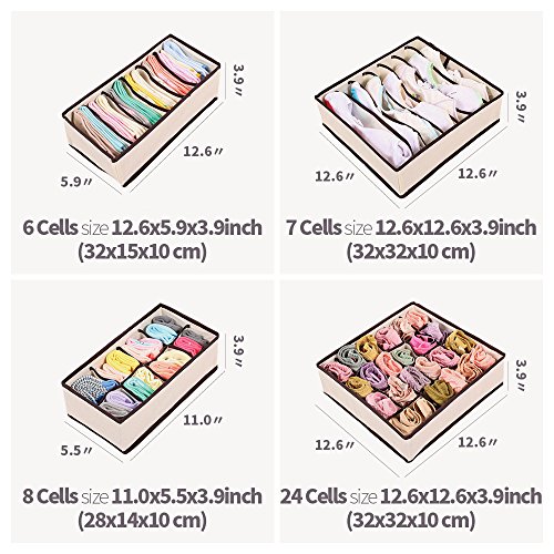 KIMIANDY Foldable Storage Boxes, Bra Organizer, Closet Underwear Organizer, Upgrade Sturdy Collapsible Drawer Divider for Socks Panties Bra Ties Clothing, Set of 4