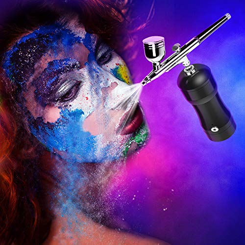 COSSCCI Upgraded Airbrush Kit, Portable Auto Mini Air Brush Gun with Compressor Kit Quiet Air Brush Painting Kits for Cake Decorating Makeup Art Nail Model Painting Tattoo Manicure (Black)
