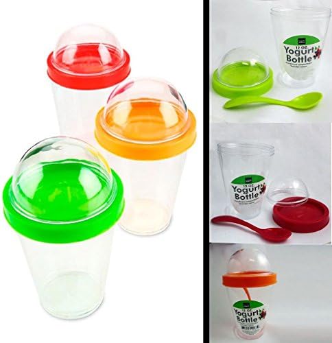 Yogurt Bottle Cup Storage Container Spoon Cereal Fruit Parfait Dome Lid 12 Oz