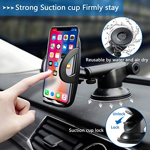 Cell Phone Holder for car HONEST KIN 2 in 1 Universal Car Phone Mount Dashboard/Windshield & Smartphone Car Air Vent Mount Holder Cradle Compatible with iPhone Xs XS Max XR X 8 8+ 7 7+ SE 6s 6+ 6 5s