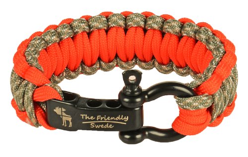 The Friendly Swede Premium Paracord Survival Bracelet with Stainless Steel Bow Shackle, Adjustable Size Fits 6”- 7” (15-18 cm) Wrists