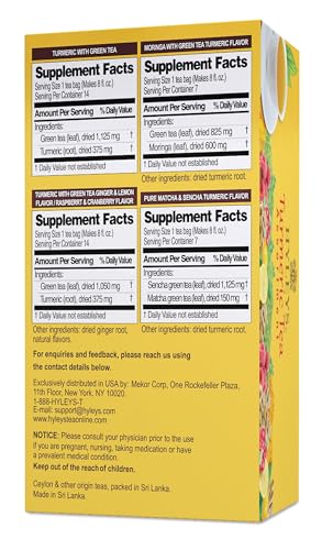 HYLEYS TURMERIC WITH GREEN TEA ASSORTED FLAVORS – ANTIOXIDANT-RICH HERBAL TEA VARIETY PACK – 42 TEA BAGS