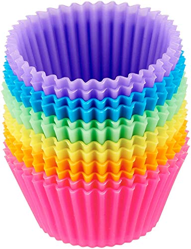 Redonda Moldes Individuales de Silicona para Magdalenas, Reutilizables, Paquete de 12 (Aptos para Horno hasta 220 °C), Multicolor