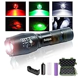 ROKKES LED Rechargeable Handheld Flashlight - Zoomable, Professional Ultra Bright 1500 Lumens from 3 CREE LEDs Torch, RGB 3 Colors Light, Tactical Portable Flashlights with 18650 Battery