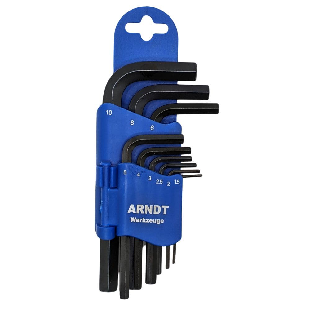ARNDT Germany 9PCS Hex Key Set | Regular Metric Allen Hex Key Set with Plastic Holder: 1.5, 2, 2.5, 3, 4, 5, 6, 8, 10mm | Chromium Vanadium Steel