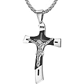 Rehoboth Catholic Crucifix Jesus Christ on INRI Cross Large Pendant Necklace for Teens Women Mens Stainless Steel 24 Chain