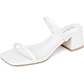 Goderci Women's Chunky Block Low Heeled Sandals Two Strap Square Open Toe Slip On Mule Heels