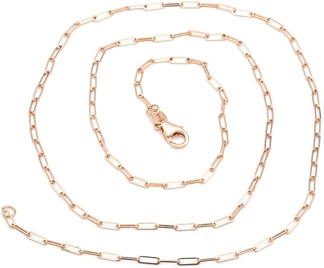 Solid 14K Rose Gold Paperclip Chain 1.5mm wide 16 Inch Long Necklace