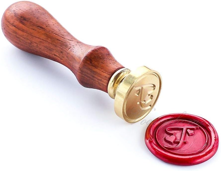 VOOSEYHOME Initial Letter Alphabet F with Heart Wax Seal Stamp with Rosewood Handle, Decorating on Gift Packing Invitation Envelope Letter Card Book for Birthday Themed Parties Weddings Signatures