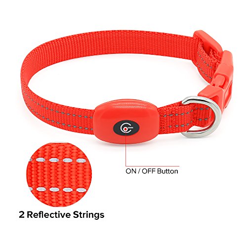 LED Cat Dog Necklace Collar, USB Rechargeable with Water Resistant Flashing Light, Makes Your Small Breed Puppy High Visible in Dark and Night (XS, Red) - Thumbnail 4