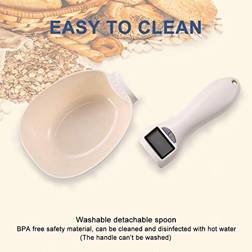 HAICHEN TEC Pet Food Measuring Scoop, Precise Dog Food Measuring Cup Five Measuring Units,Detachable, Cat Food Digital Scale Spoon with LCD Display for Measuring Pets Food (White)