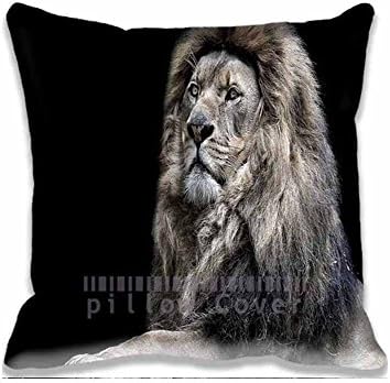 Home Decorative Cotton and Polyester Throw Pillow Cover Lion Angry Face Pillowcase with Hidden Zipper Closure 18x18inch for Living Room,Sofa,Bed