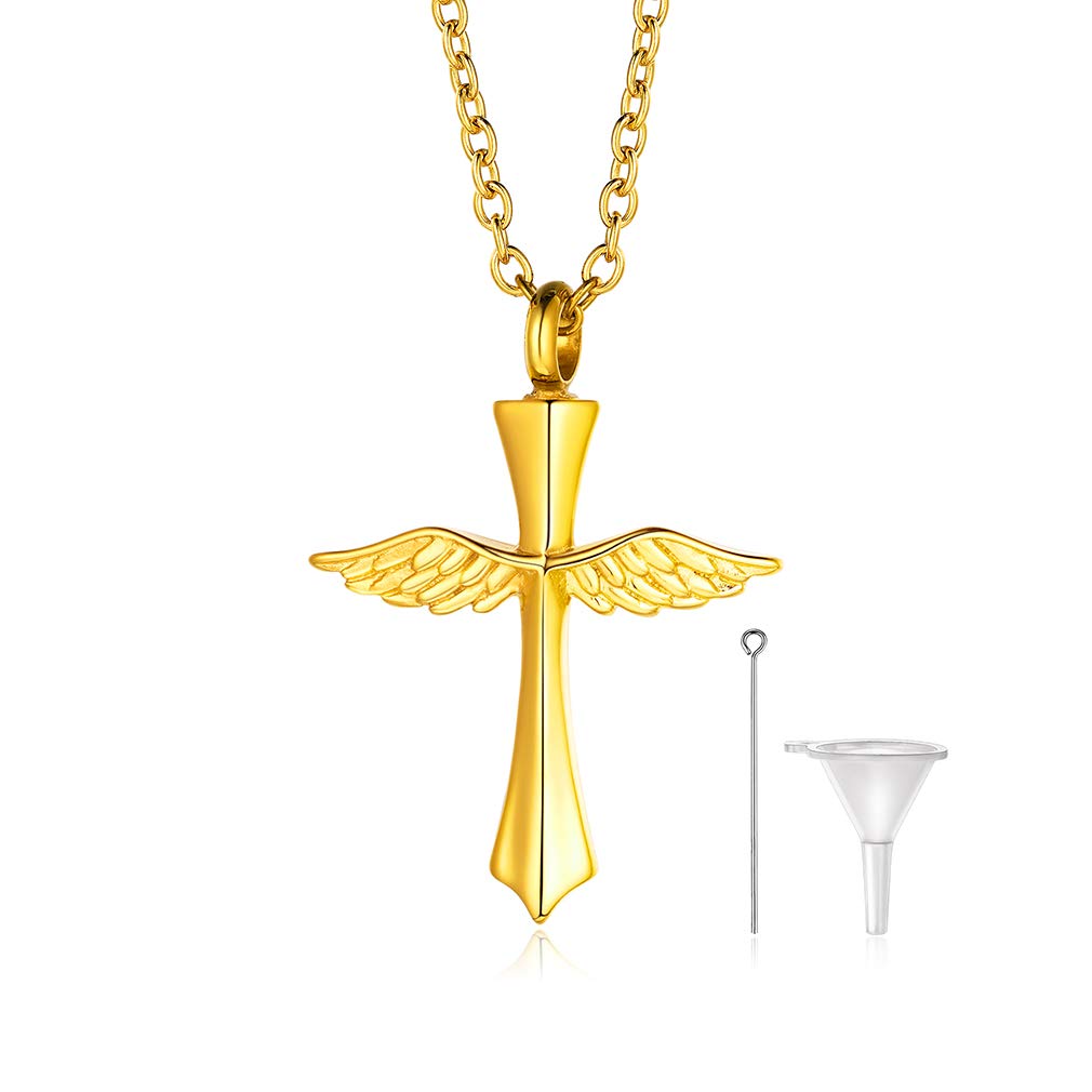 Custom4U Womens Ashes Pendant Urn Necklace Lovely Angel Wings Dainty Keepsake Jewellery Cremation Pendant for Girl Mum Mother Daughter Wife