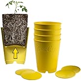 BudTrainer BudCups for Optimal Gardening | 16oz Nursery Pots | Removable Bottom Plate for Easy & Shock-Free Transplant | Triple Drainage for Water Control to Prevent Root Rot (Yellow, Pack of 4)