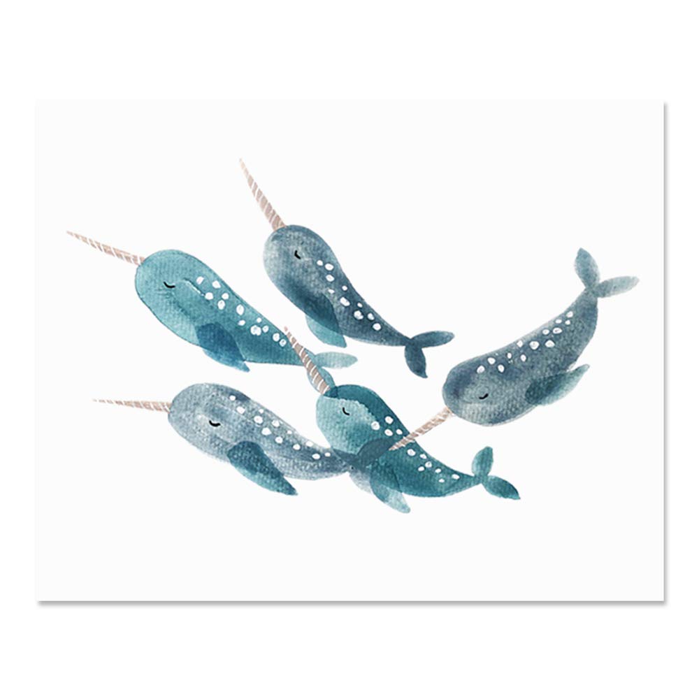 Amazon Com Narwhal Art Print Beautiful Ocean Sea Life Inspiration Watercolor Wall Art Peaceful Happy Underwater Landscape Blue Narwhales Wall Decor Marine Tropical Theme Child S Room Home Decor 8 X 10 Inch Handmade