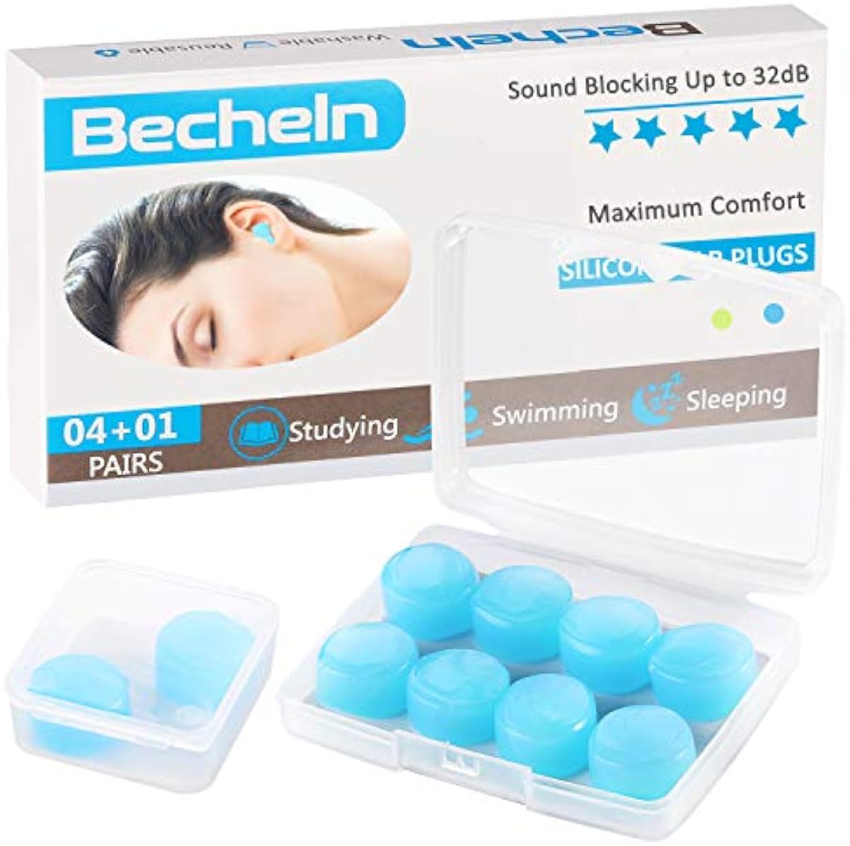 Reusable Silicone Ear Plugs, Waterproof 