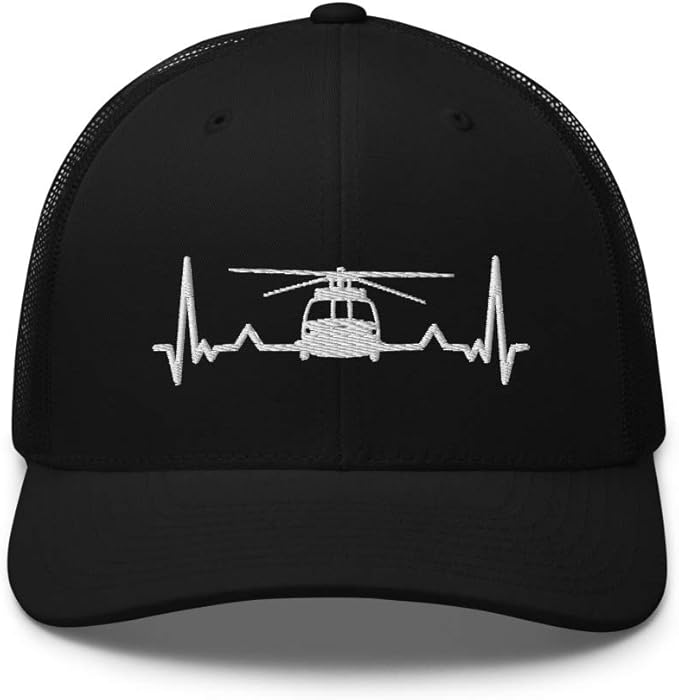 Helicopter Heartbeat Funny Military Gift Trucker Cap Hat Black at