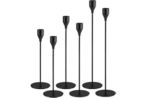YZGJM 6Pcs Matte Black Candlestick Holders, Tall Taper Candelabra Stands fits 3/4 inch Thick Pillar Candle Stick, Elegant Decor Set for Table Centerpiece, Floor, Fireplace as Date, Festival, Fitting.