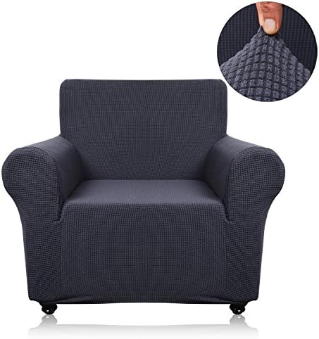Panovous Sofa Slipcovers Grey Solid Color Small Checked Sofa Cover Spandex Polyester Sofa Slipcover for Sofa Chair