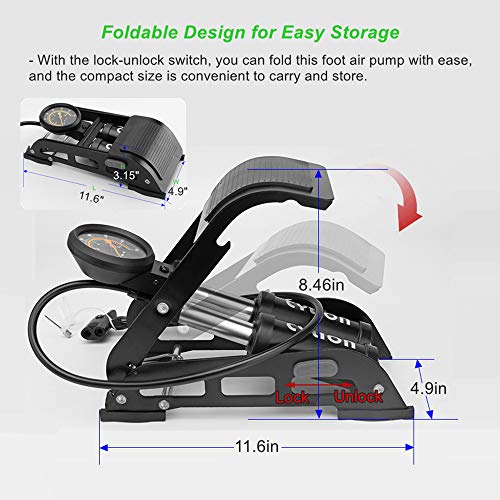 Double Cylinder Bike Foot Pump Portable Floor Air Inflator Pump with