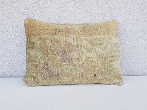 Pillows ANTIQUE OUSHAK OVERDYED RUG PILLOW COVER, WOVEN TURKISH CARPET CUSHION 14 X 20''
