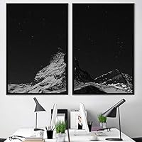 2 Piece Framed Canvas Wall Art Black and White Mountains Canvas Prints Home Artwork Decoration for Living Room,Bedroom - 16