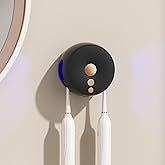 Toothbrush Holders for Bathrooms,Rechargeable Travel Toothbrush Holder,Wall Mounted Toothbrush Organizer with 2 Brush Slots,Smart Drying Toothbrush Cleaner,Stylish Bathroom Decor (Black)