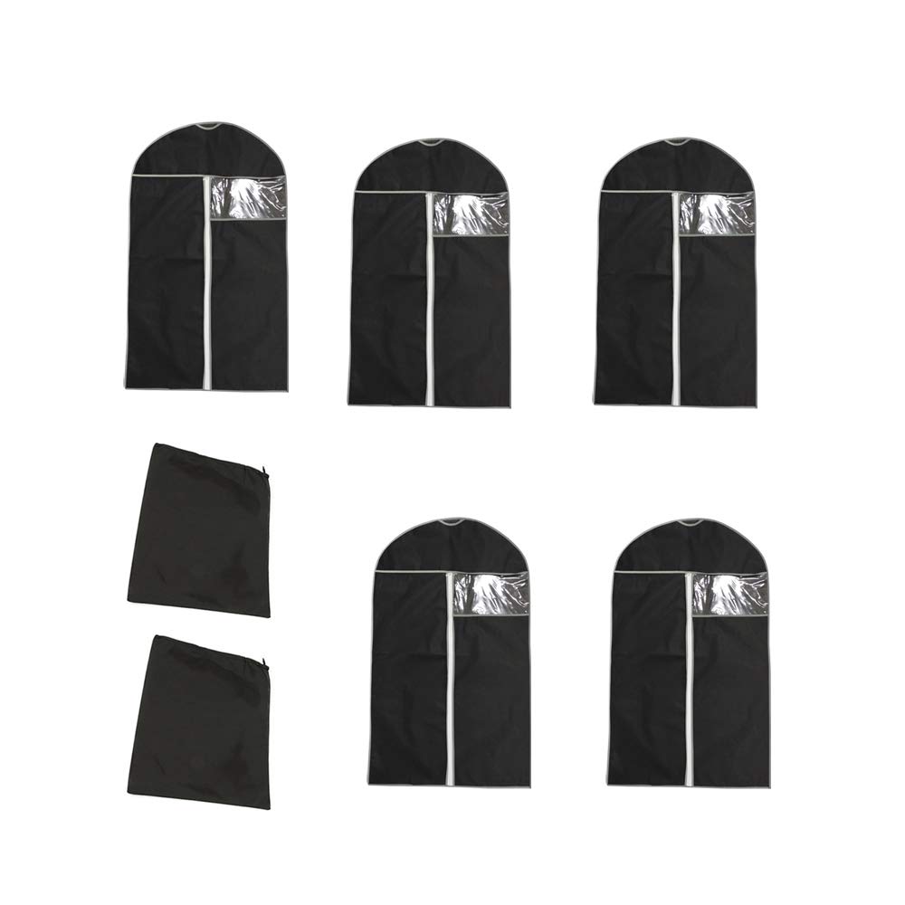 YOFASEN Garment & Shoe Bags - 7PCS Black Non-woven Fabrics Foldable Bag Dustproof Organizer Covers Protectors,Cloth Cover(120x60cm)*5+Shoe Bag*2