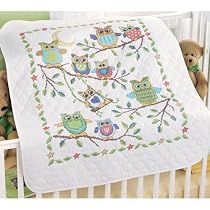 Cross Stitch Baby Blanket Owls Quilt Stamped