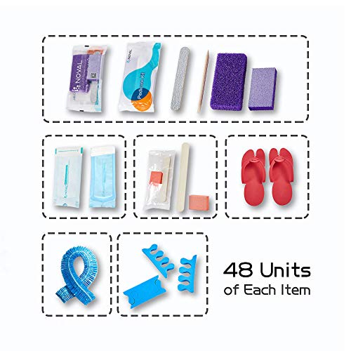 48 Units of Each Item in 1 Box Disposable Nail Combo Set Including Pedicure Kit, Manicure Kit, Pedicure Liner, Pedicure Slippers, Toe Separator and Sterilization Pouch