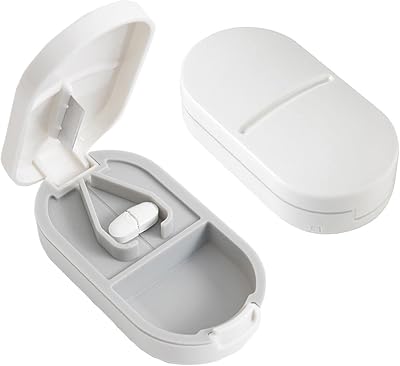 Chargenyang Pill Cutter Travel White ABS Blade Storage Compact 8x4.5x2.5cm