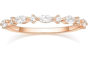 SHINYSO 14K Gold Plated Wedding Band for Women Thin Stacking Ring Half Cubic Zirconia Eternity Engagement Ring Size 4-10