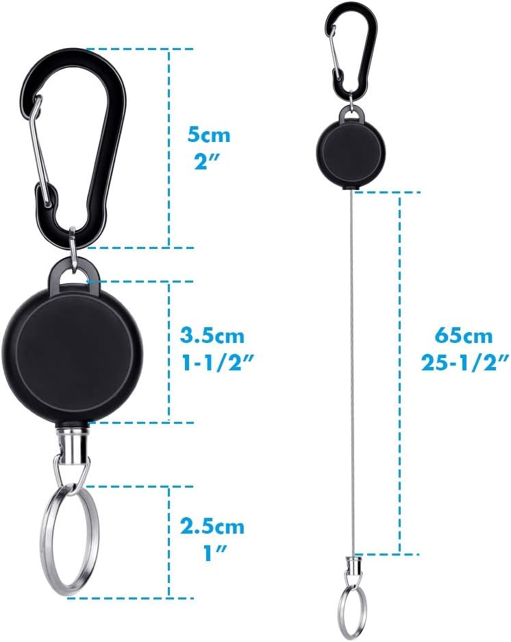 Selizo 5 Pcs Retractable Keychain Retractable Badge Holder Reel Clip ID Badge Holder with Steel Wire Rope, Black - Image 4