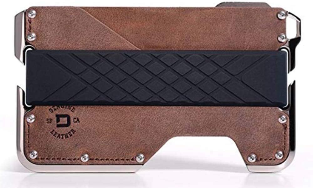 Dango D02 Dapper 2 EDC Wallet - Made in USA - Genuine Leather, Nickel-Plated CNC-Machined Aluminum, RFID Blocking, 2 Oz.