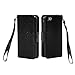 iPhone 5c Case, Wisdompro Premium PU Leather 2-in-1 Protective Flip Folio Wallet Case with Multiple Credit Card Holder Slots and Wrist Lanyard for Apple iPhone 5c (Black with Lanyard)