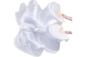 TMZAQH Women 1 Pair (Left+Right) Silk Belly Dance Fans Veil Belly Dancing Long Folding Fans Length 180 cm * 90 cm