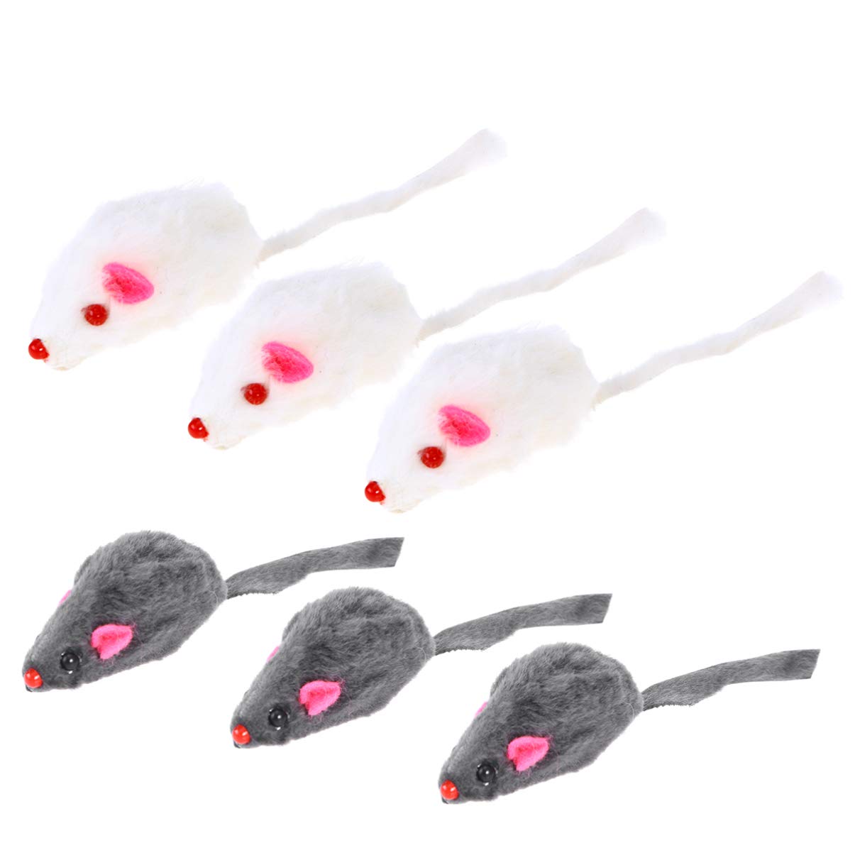POPETPOP Durable Funny Mini Cute 6Pcs Interactive Plush Stuffed Mice Mouse Playings with Sound Squeaky Black and White for Cats Pet Kitten Kitty