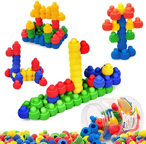 MECY STEM Toys Kids Educational Toys Building Blocks Building Column Sets Interlocking Soft Plastic for Preschool Kids Boys and Girls, Safe Material for Kids - 60 pieces with Storage Tub
