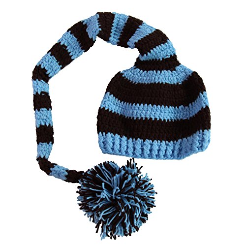 Kafeimali Baby Christmas Elf Long Tail Crochet Beanie Knit Hat Stocking Caps (Blue)