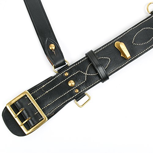 British Sam Browne Belt & Shoulder Cross Strap in Black Leather with