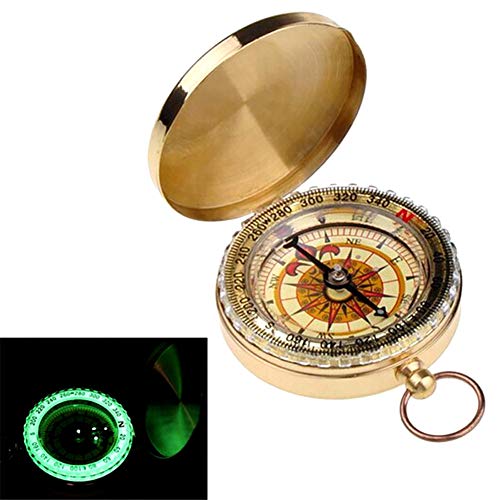 Cozylkx Brass Pocket Watch Compass Luminous Portable Compass Navigational Tool for Hiking Camping