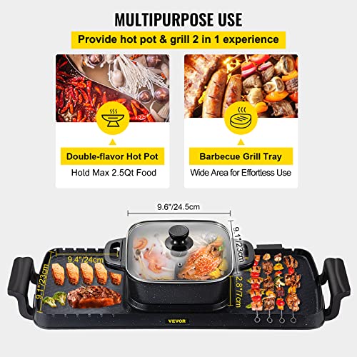 VEVOR 2 in 1 Electric Grill and Hot Pot, 2400W BBQ Pan Grill and Hot